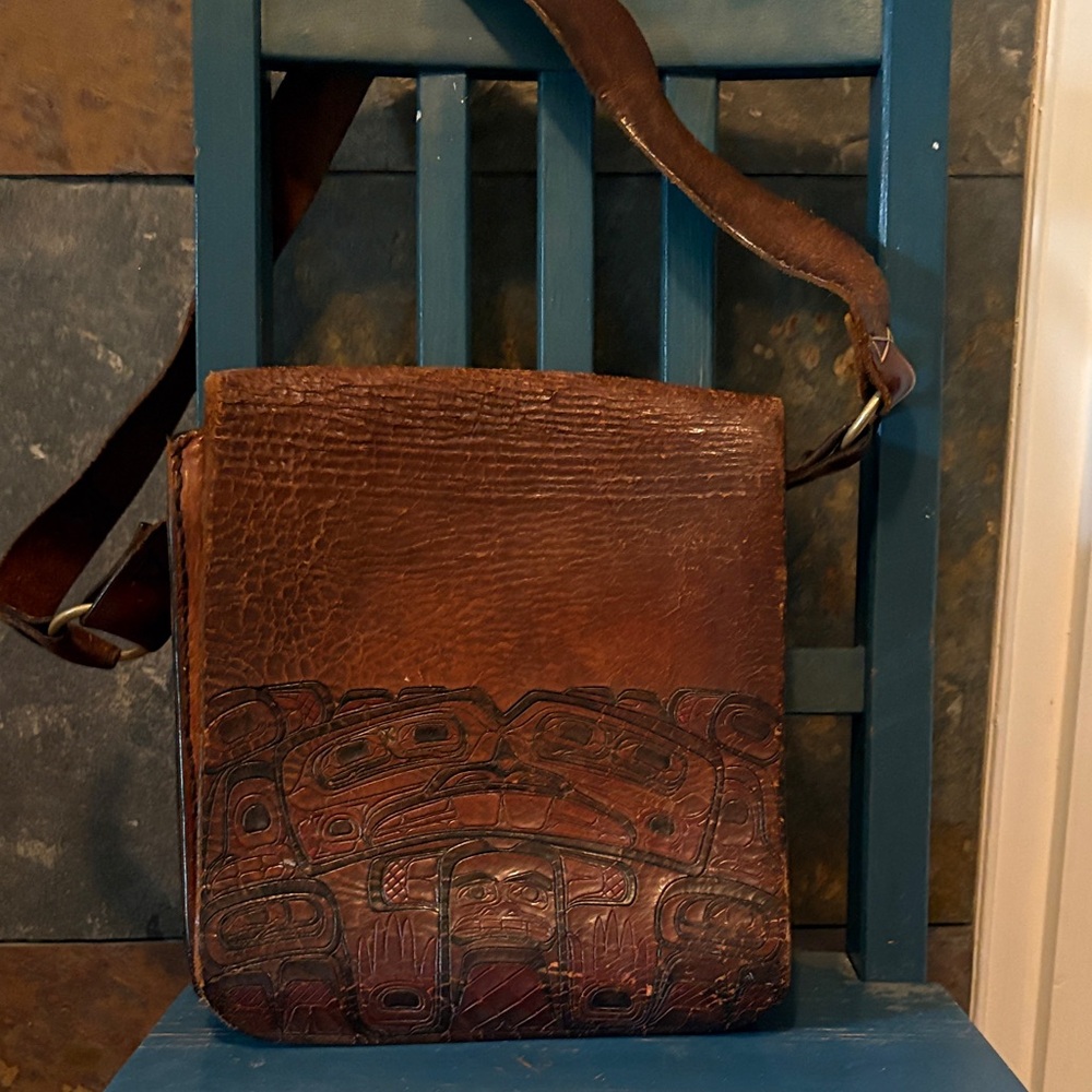 Vintage leather distressed Aztec purse